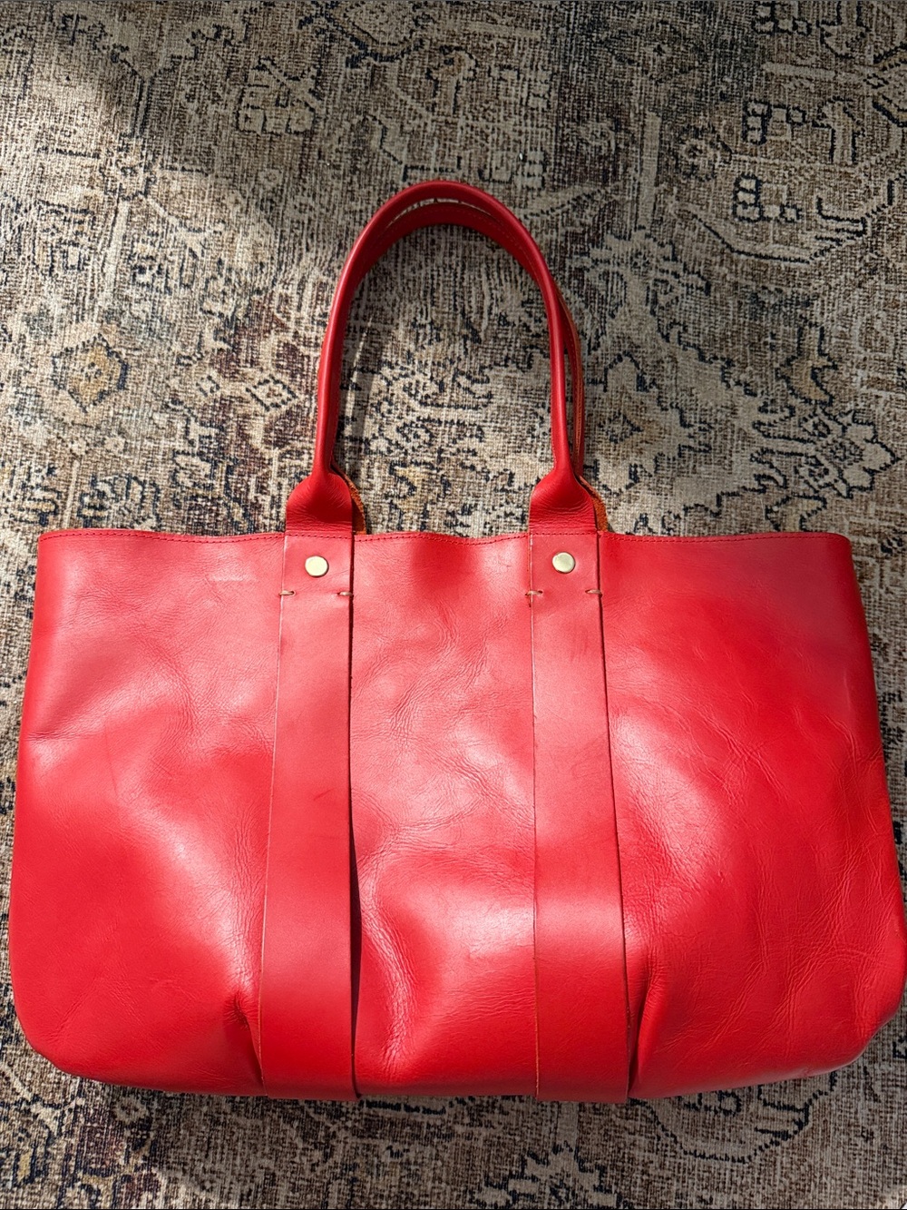 Bold Red Leather Tote with Dual Strap Design